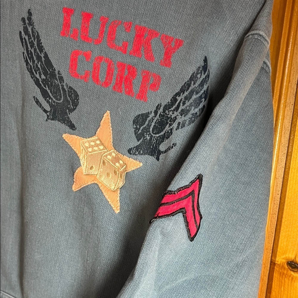 Lucky Brand Blue Hoodie with Star and Wings VINTAGE - Picture 3 of 7